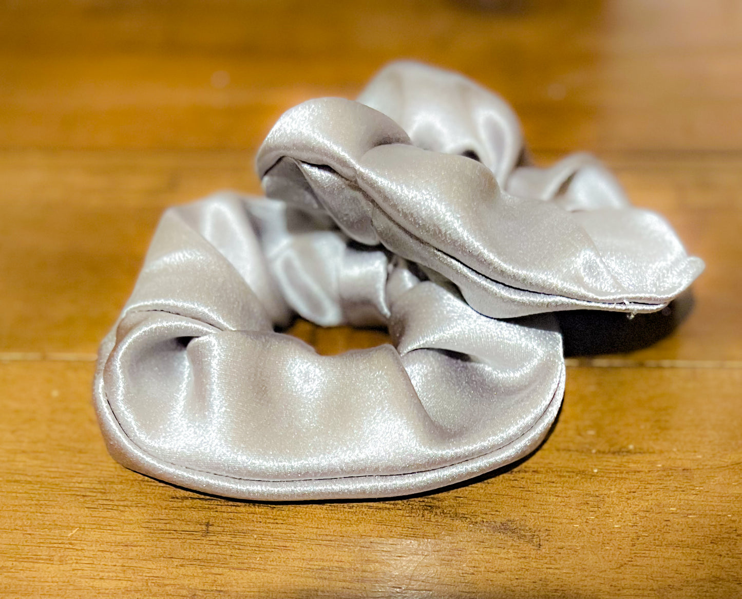 Grayish Silver Satin Scrunchy