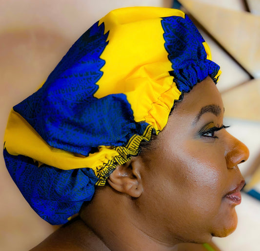 Blue & Yellow Floral Hair Bonnet