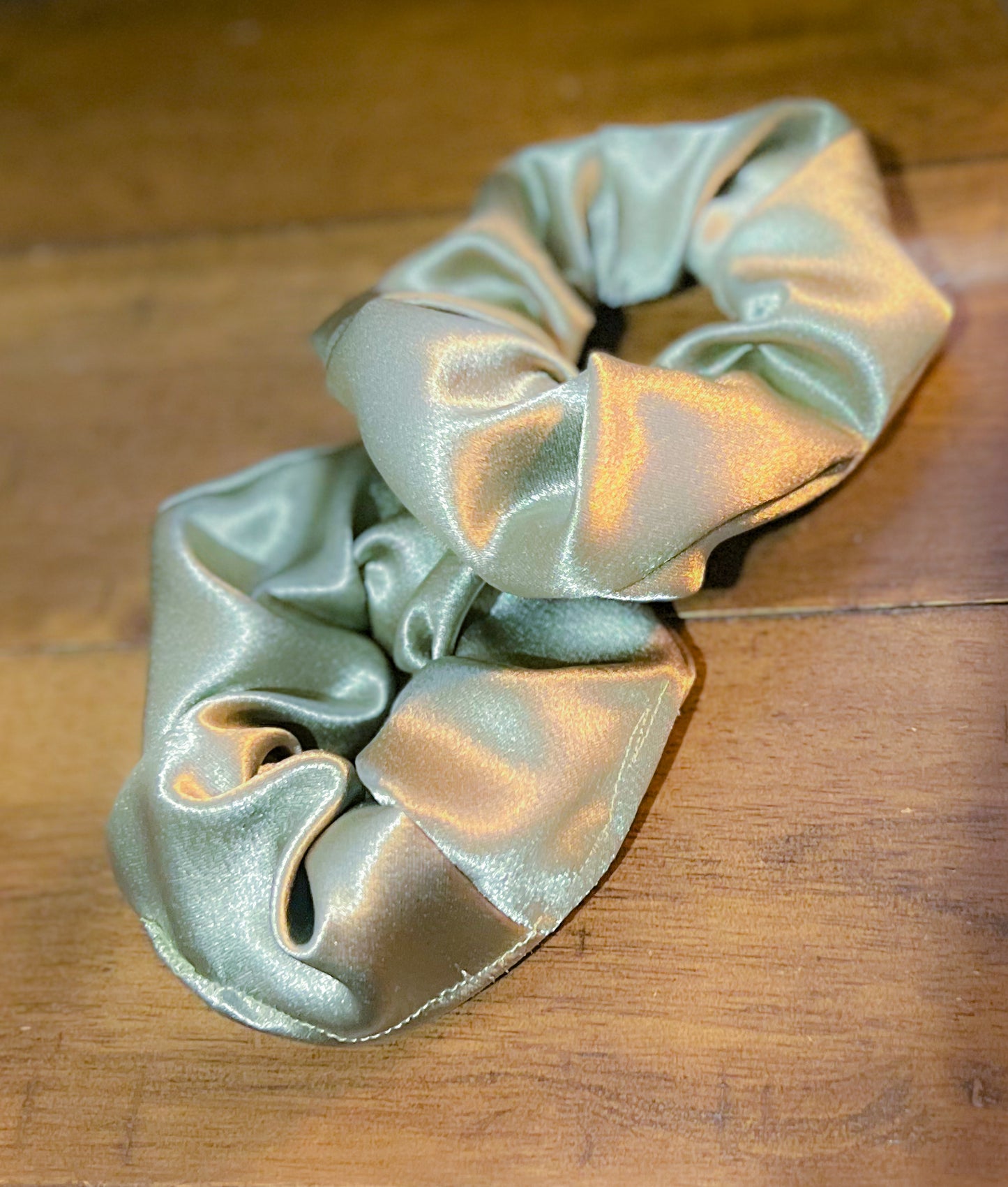 Green Satin Scrunchy