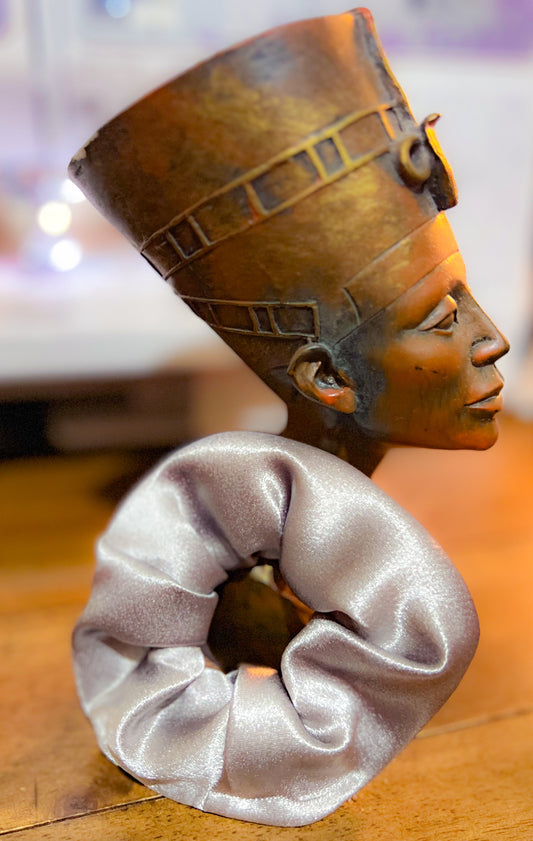 Grayish Silver Satin Scrunchy