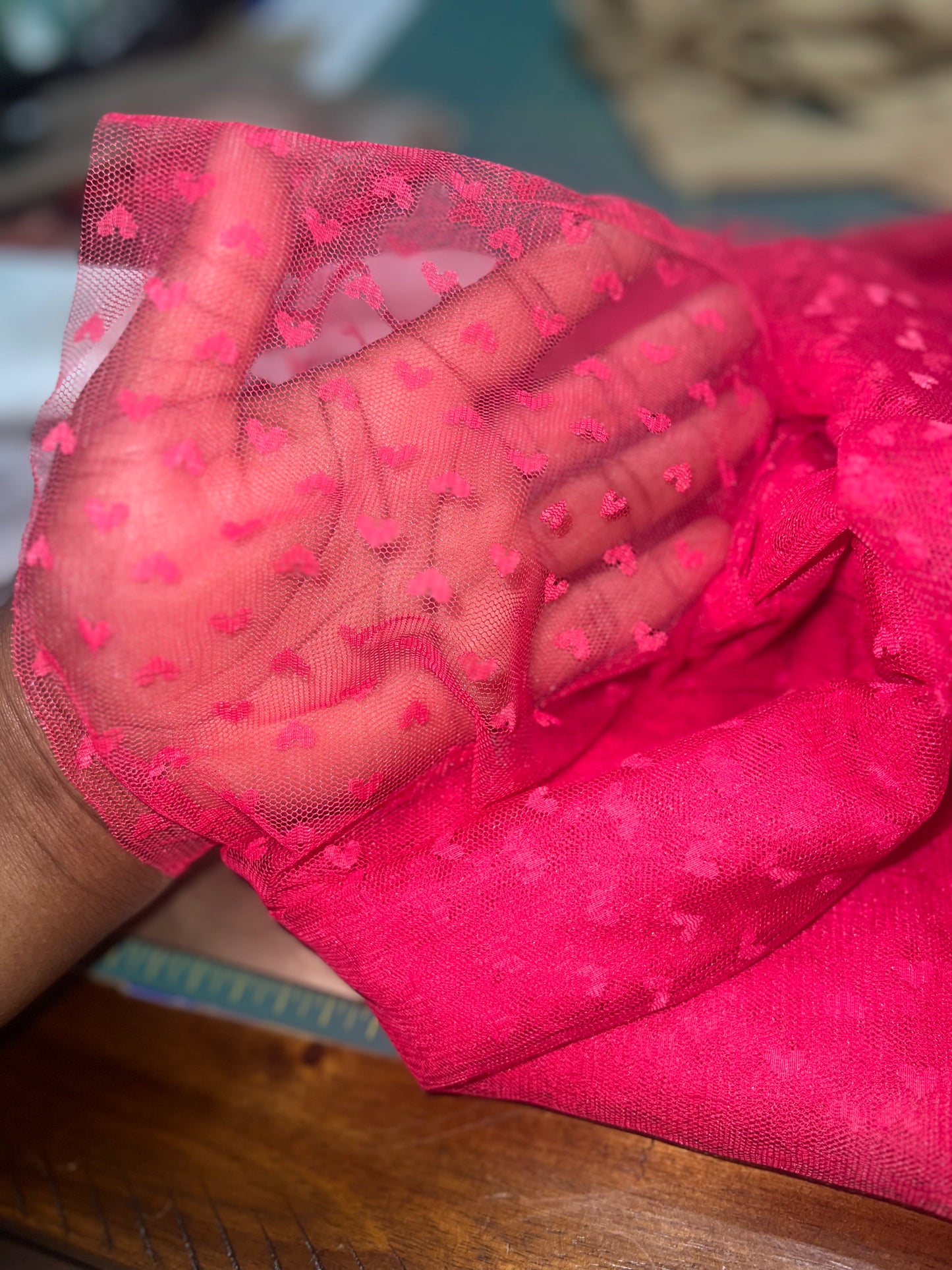Love Heart Tulle Mesh Fabric