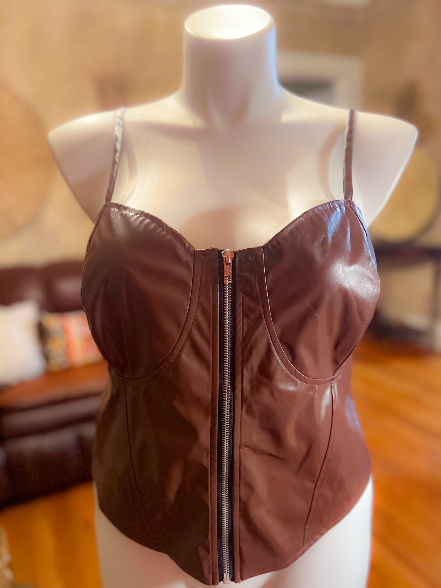 Brown faux leather corset