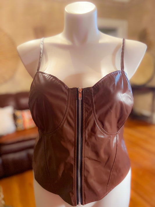 Brown faux leather corset