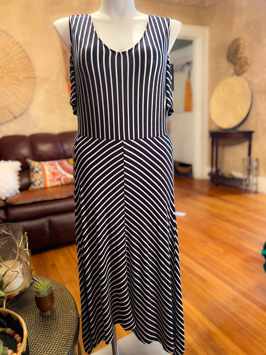 Cold Shoulder Stripe Midi Dress