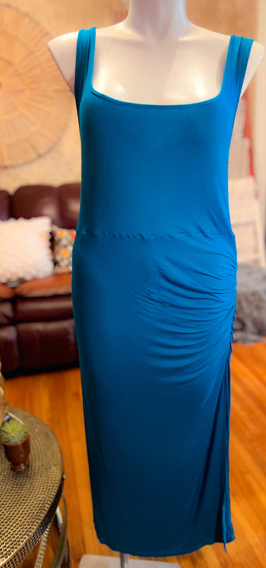 Solid Ruched Split Thigh Tank Dress