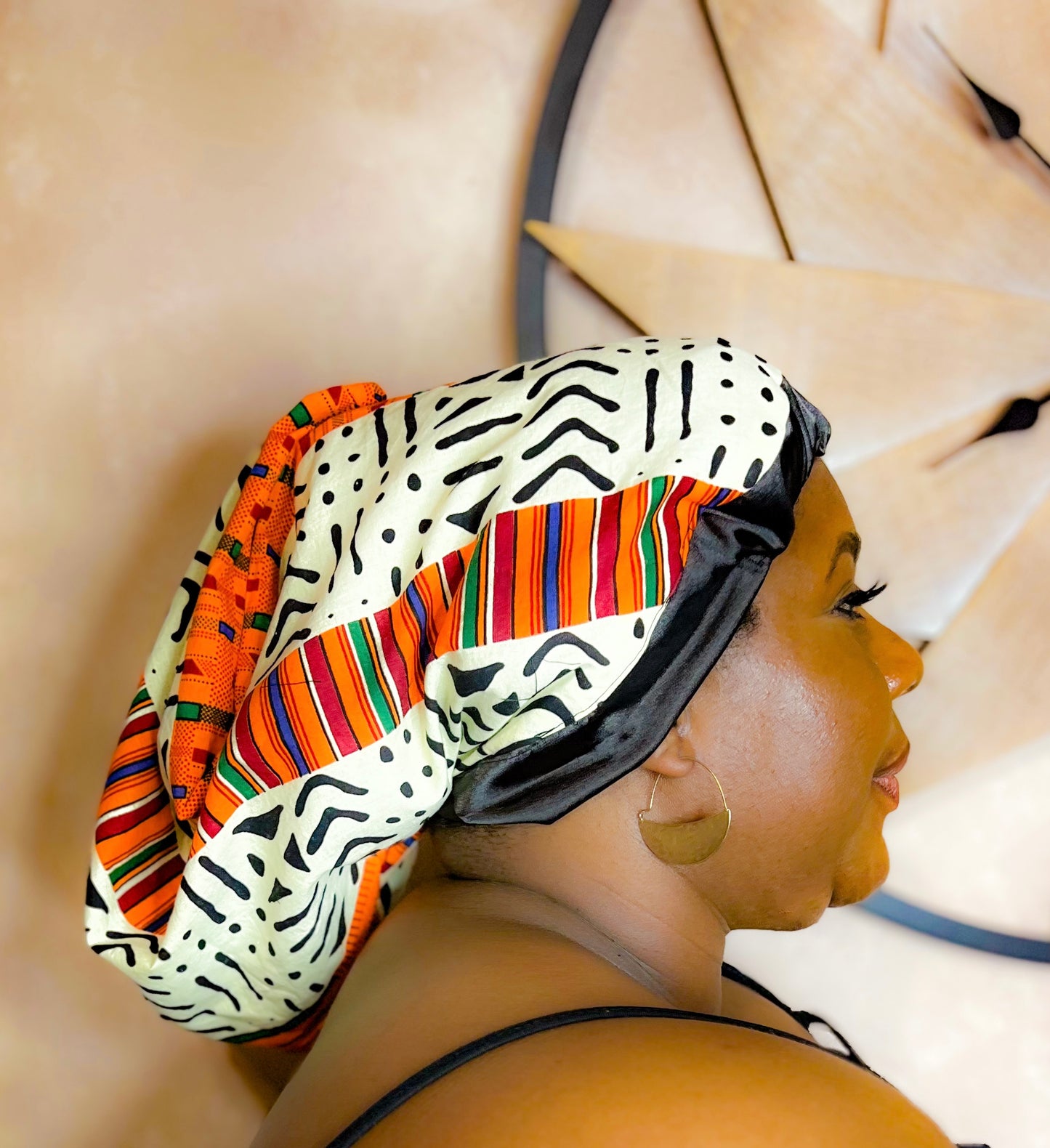 SBL Orange Tribal Print Bonnet