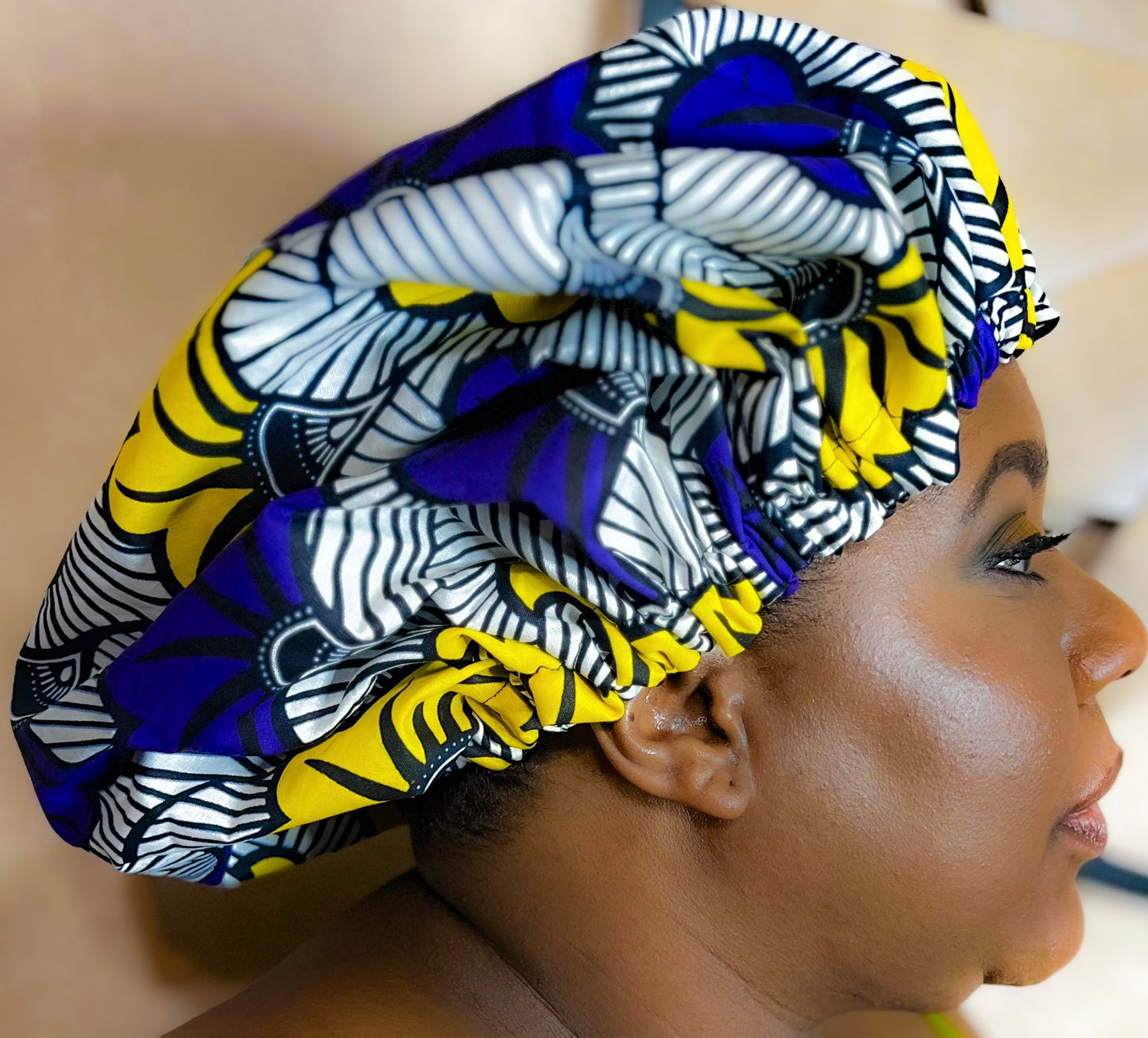 Purple & Yellow Floral Print Hair Bonnet