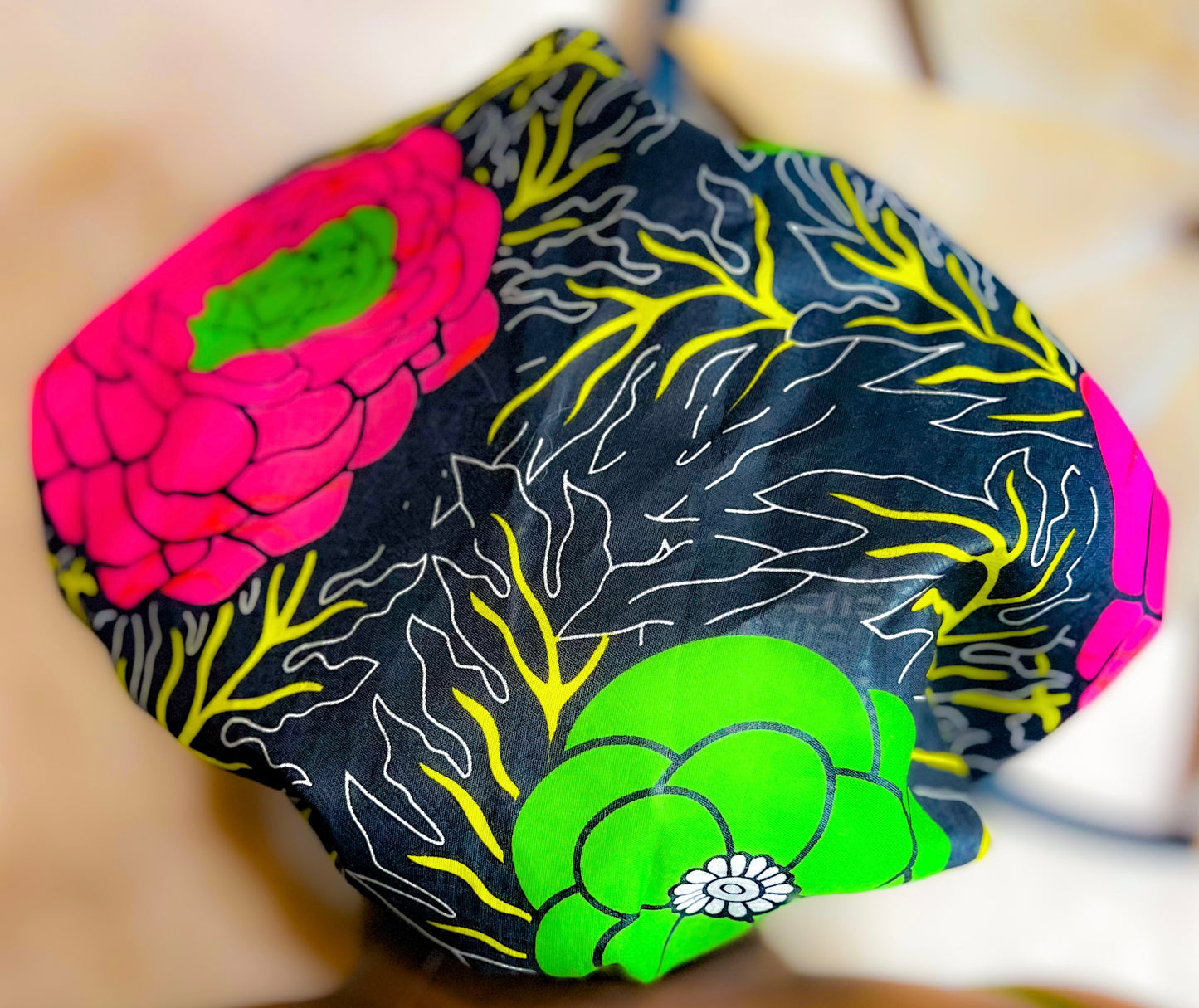 Green, Pink, and Yellow Floral Hair Bonnet